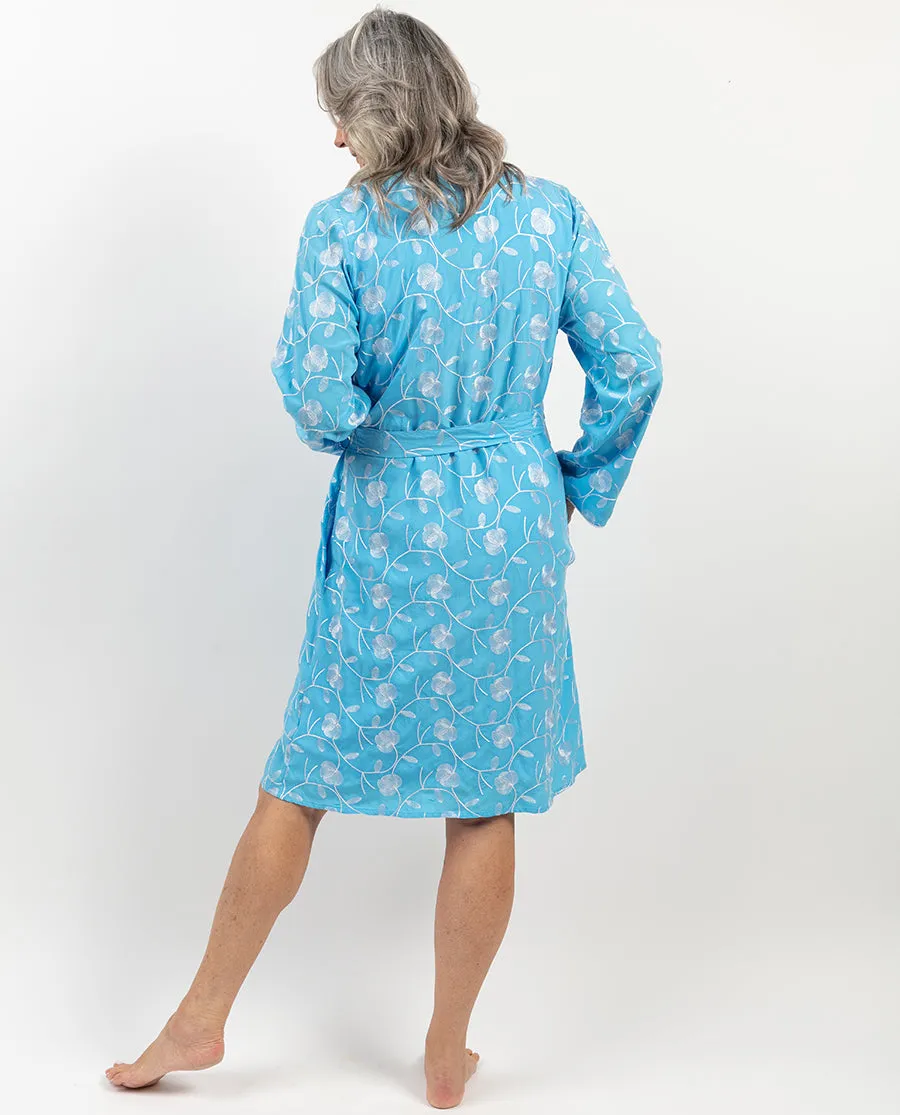 Leona Lace Trim Embroidered Short Dressing Gown