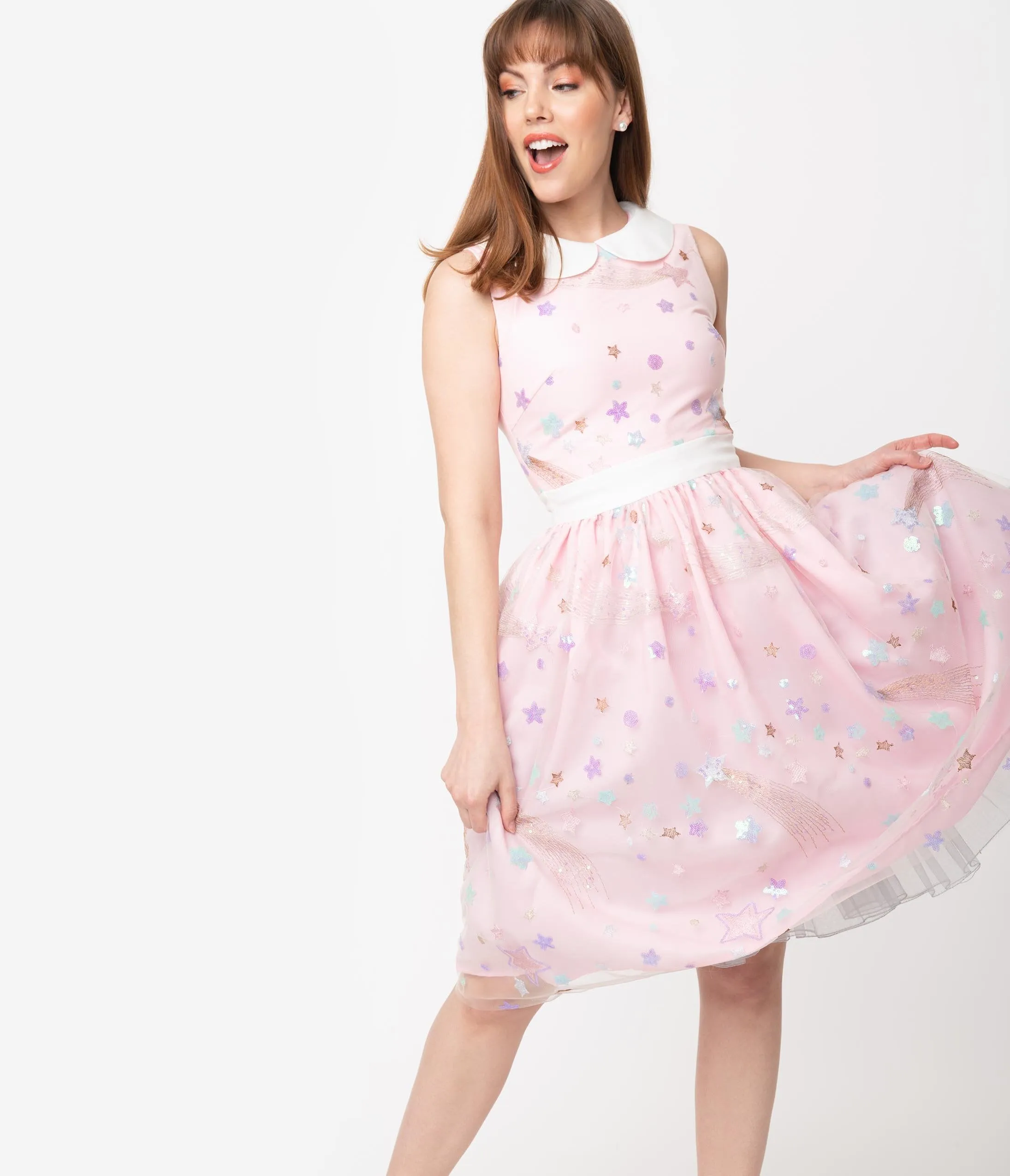 Light Pink & Multi Shooting Stars Tulle Alice Swing Dress