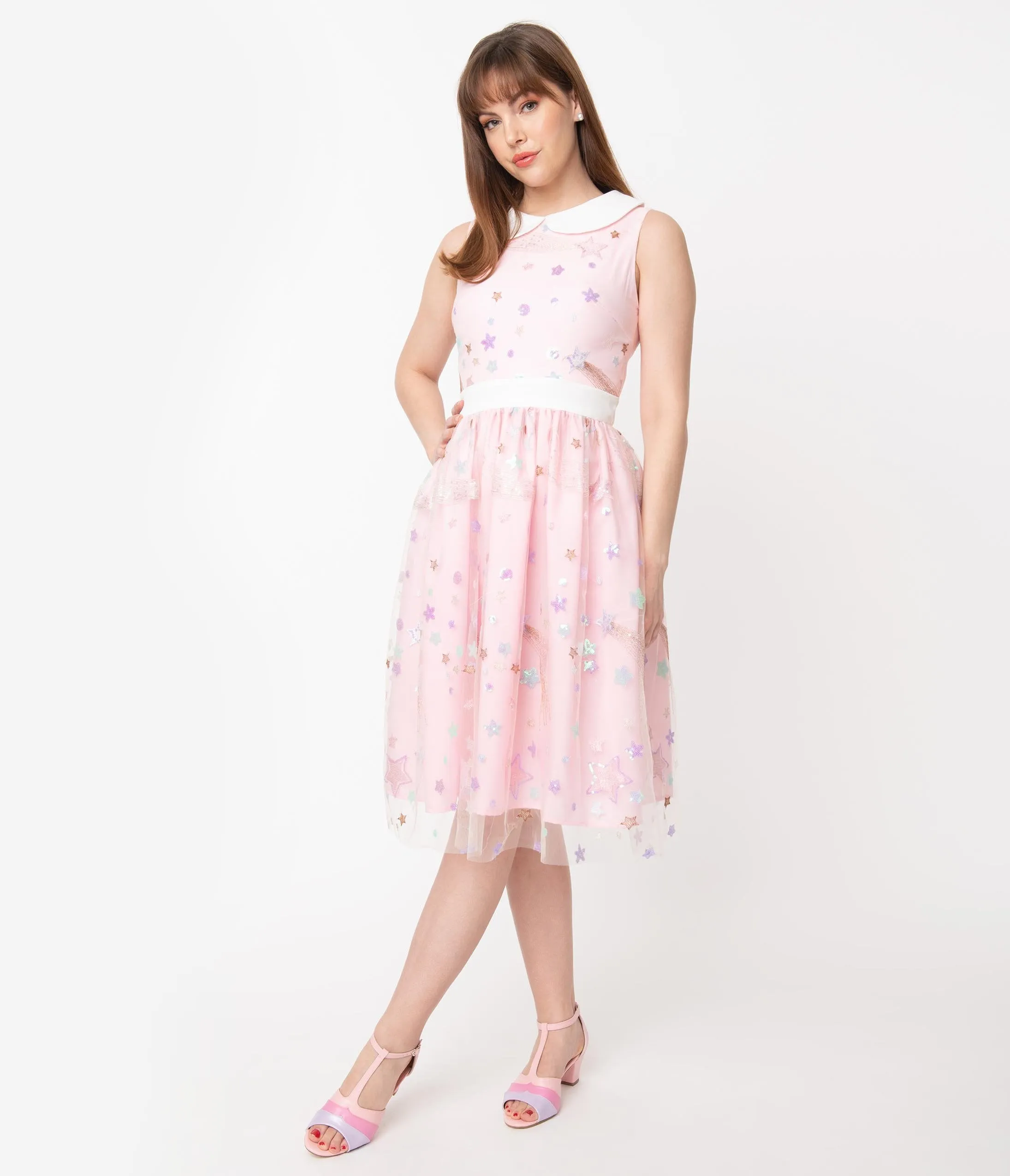 Light Pink & Multi Shooting Stars Tulle Alice Swing Dress