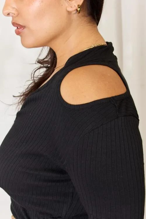 Love Always Finds You Full Size Ribbed Surplice Cold Shoulder Top