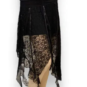 Low Rise Black Lace Ribbon Midi Skirt