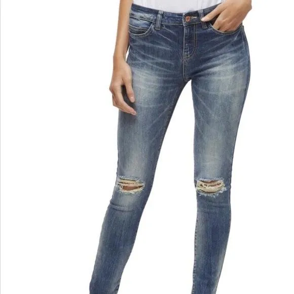 Lucy Low Rise Distressed Denim Skinny Jeans