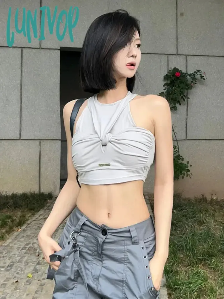 Lunivop eeptown Y2k Sexy Tank Tops Women Streetwear Grunge Aesthetic Grey Hot Girl Crop Tops Edgy Sleeveless Clothes Summer Outwear New