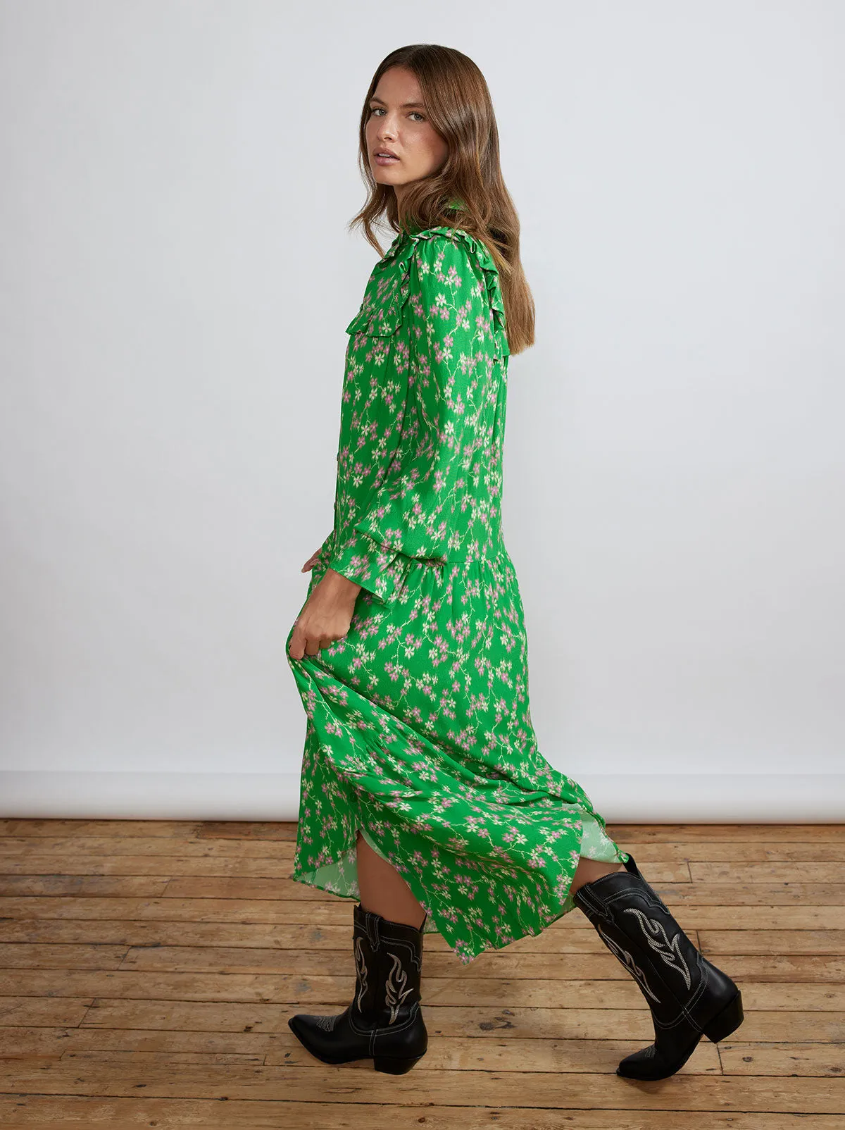 Mandy Green Floral Shirt Dress