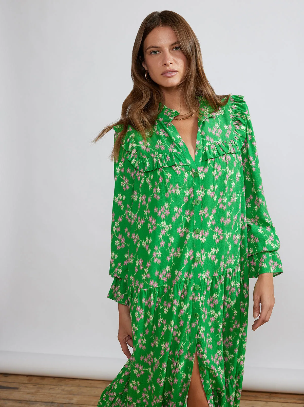 Mandy Green Floral Shirt Dress