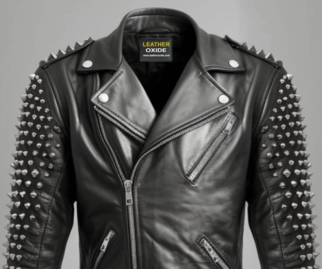 Men Black Studded Biker Stylish Leather Jacket - Biker Leather Jacket