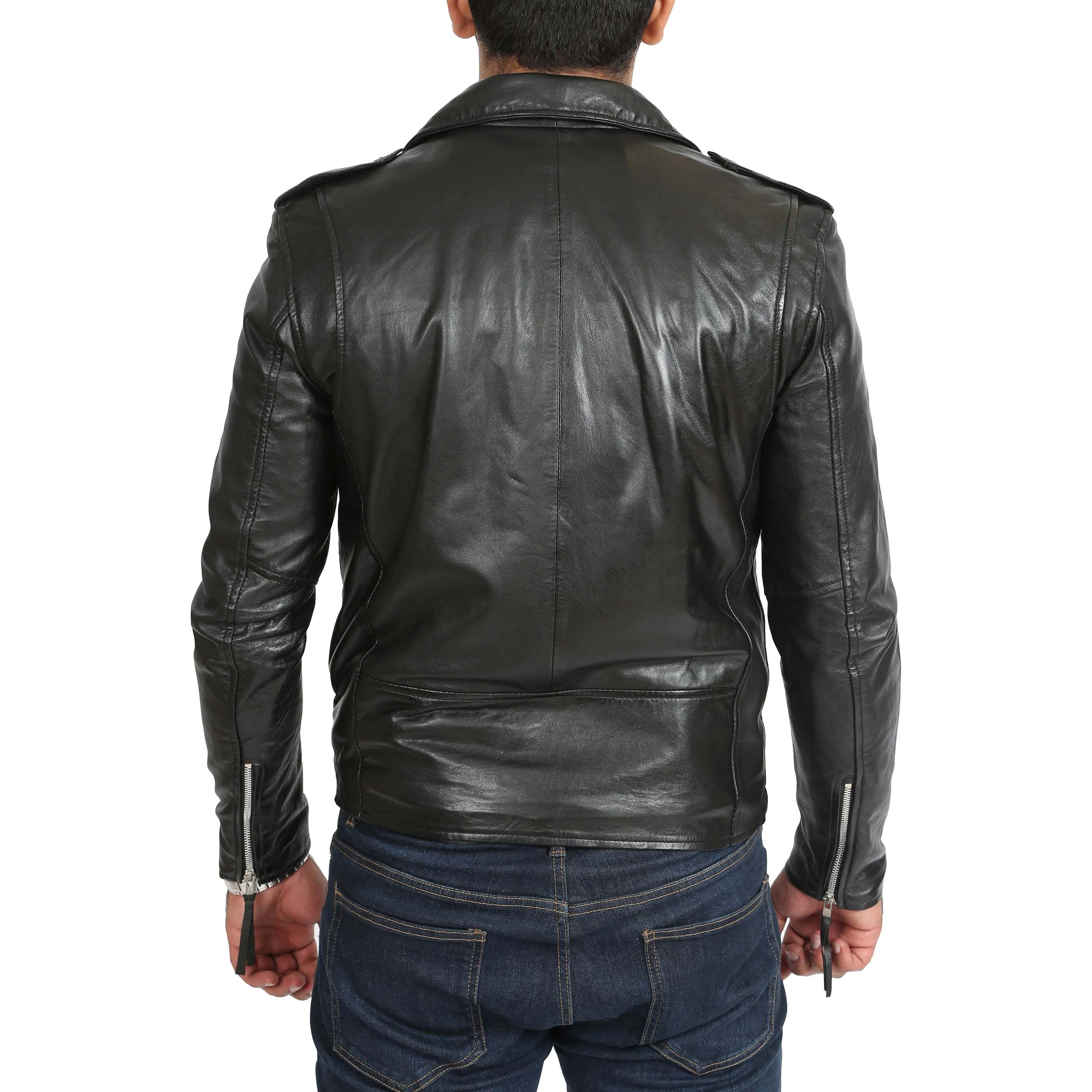 Mens Brando Biker Leather Jacket Elvis Black