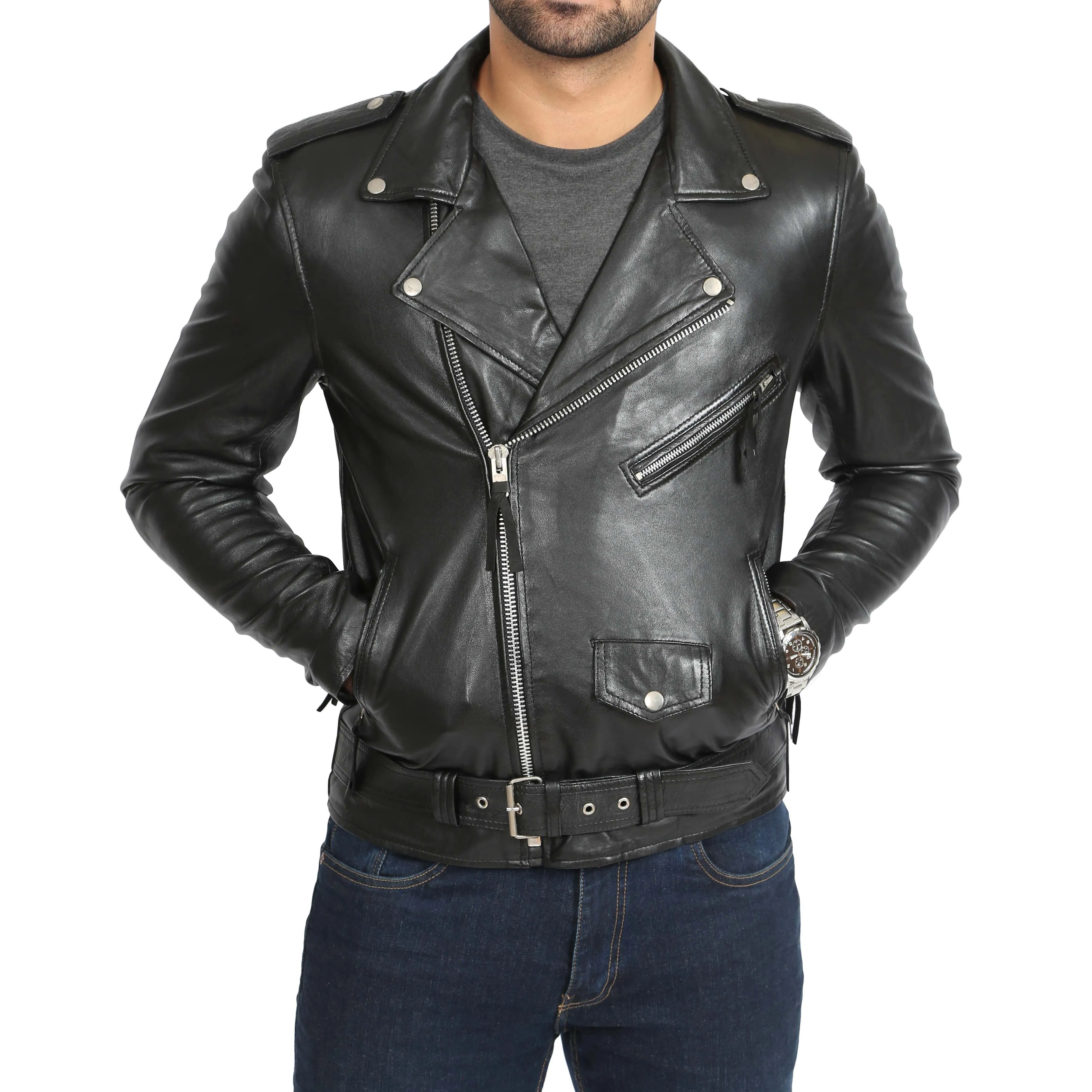 Mens Brando Biker Leather Jacket Elvis Black