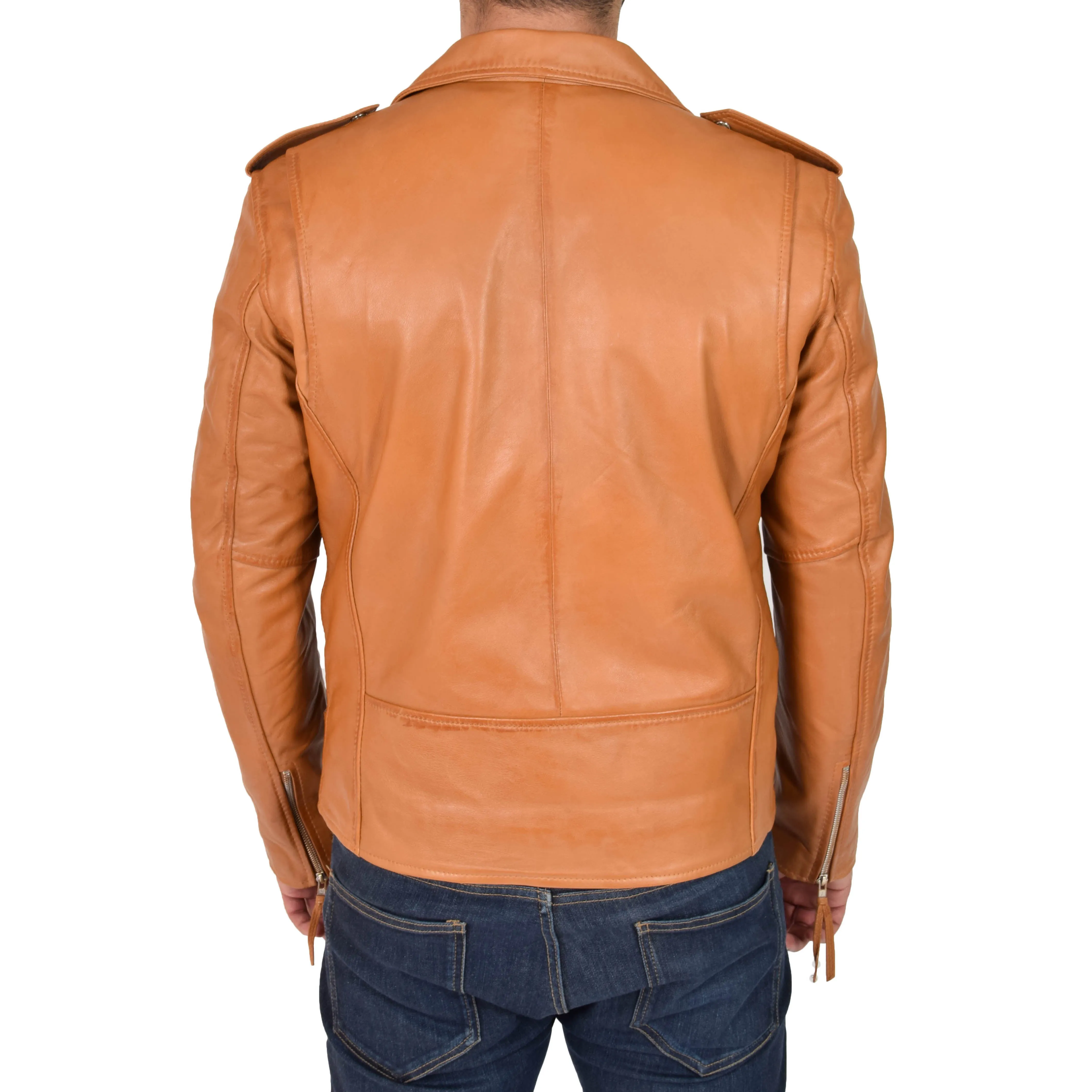 Mens Brando Biker Leather Jacket Elvis Tan