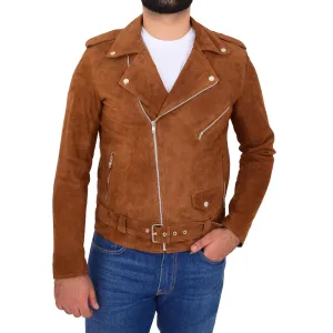 Mens Genuine Suede Leather Biker Jacket Jay Cognac