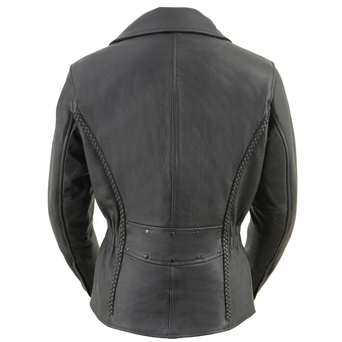 Milwaukee Leather LKL2711 Women's Braided Black Leather Motorcycle Rider Jacket w/ Studded Back