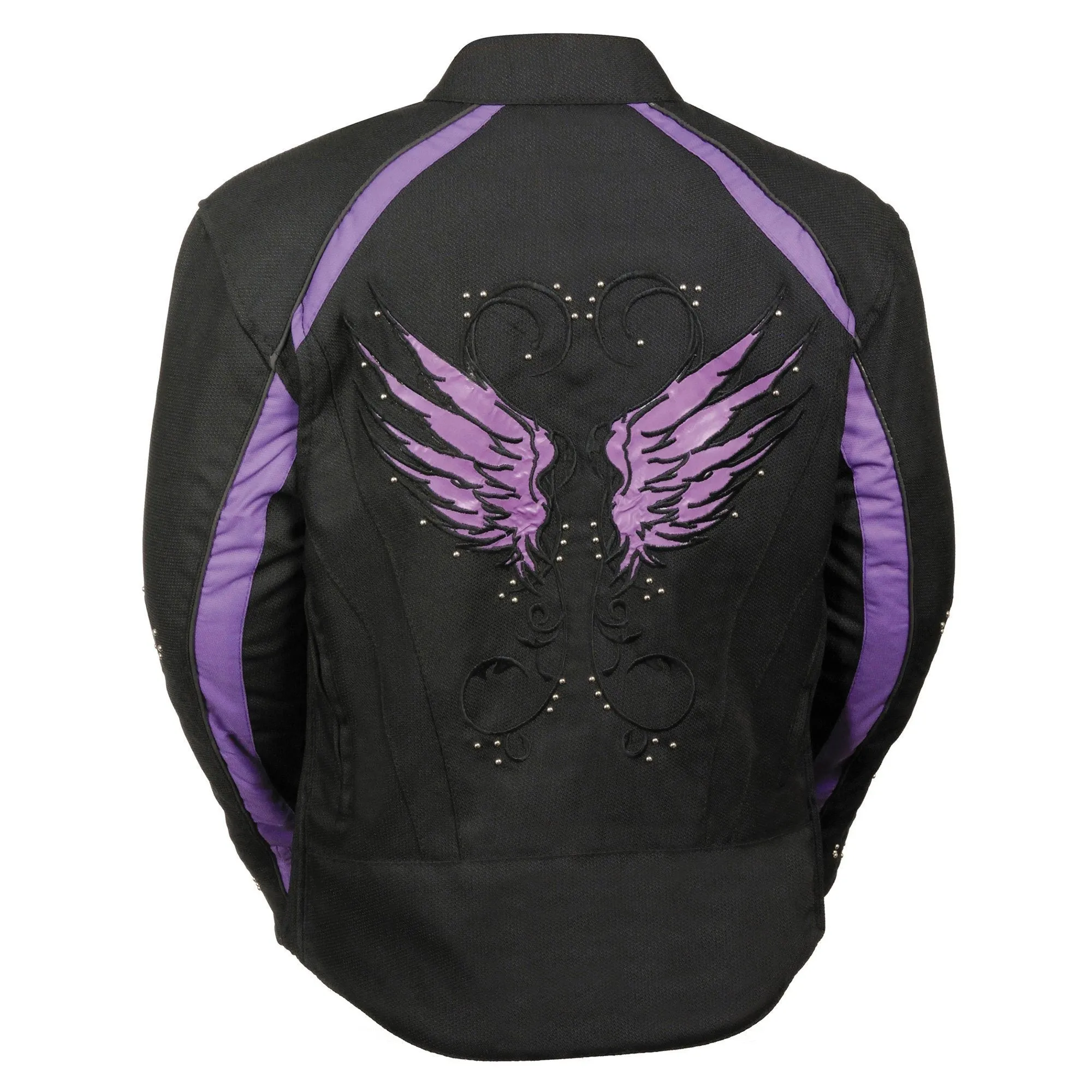 Milwaukee Leather MPL1954 Women's 'Studded Wings' Black and Purple Textile Moto Jacket