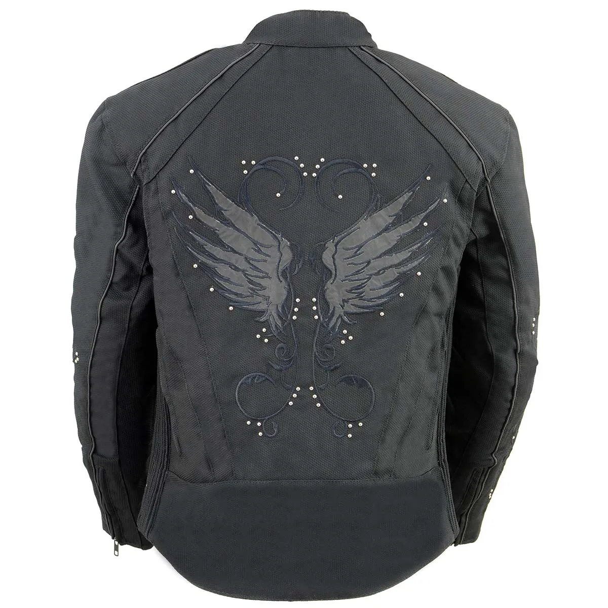 Milwaukee Leather MPL1954 Women's 'Studded Wings' Black Textile Moto Jacket