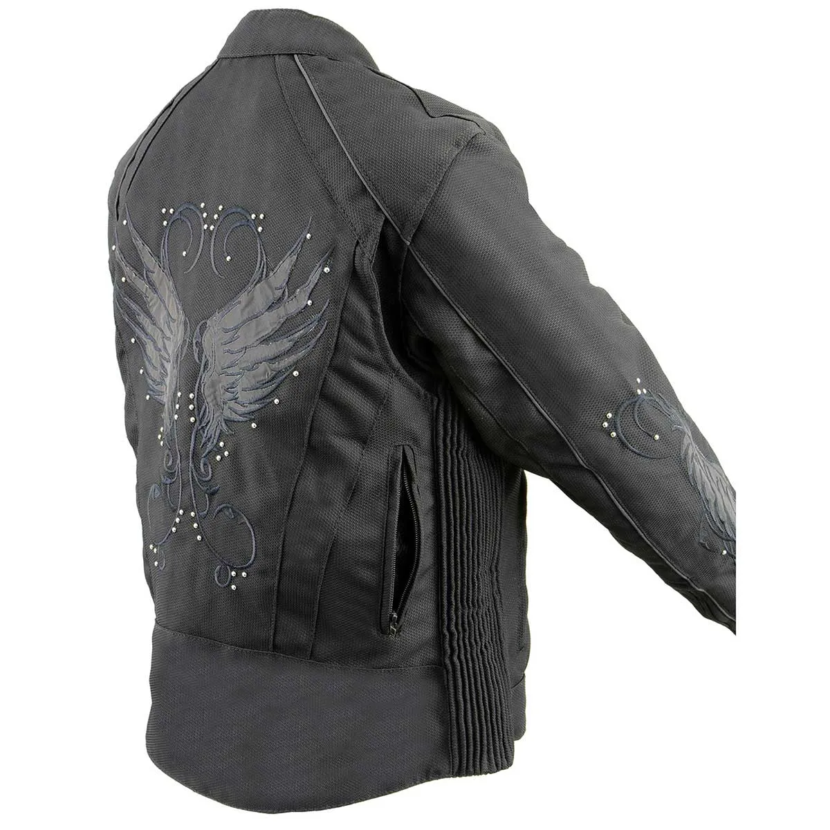 Milwaukee Leather MPL1954 Women's 'Studded Wings' Black Textile Moto Jacket