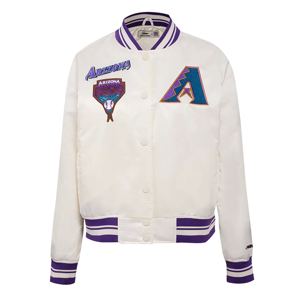 MLB ARIZONA DIAMONDBACKS RETRO CLASSIC WOMEN'S RIB SATIN JACKET (EGGSHELL/ PURPLE)