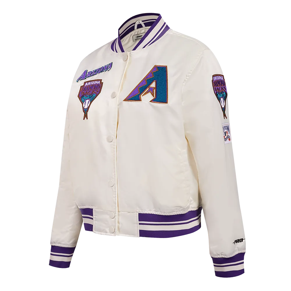 MLB ARIZONA DIAMONDBACKS RETRO CLASSIC WOMEN'S RIB SATIN JACKET (EGGSHELL/ PURPLE)