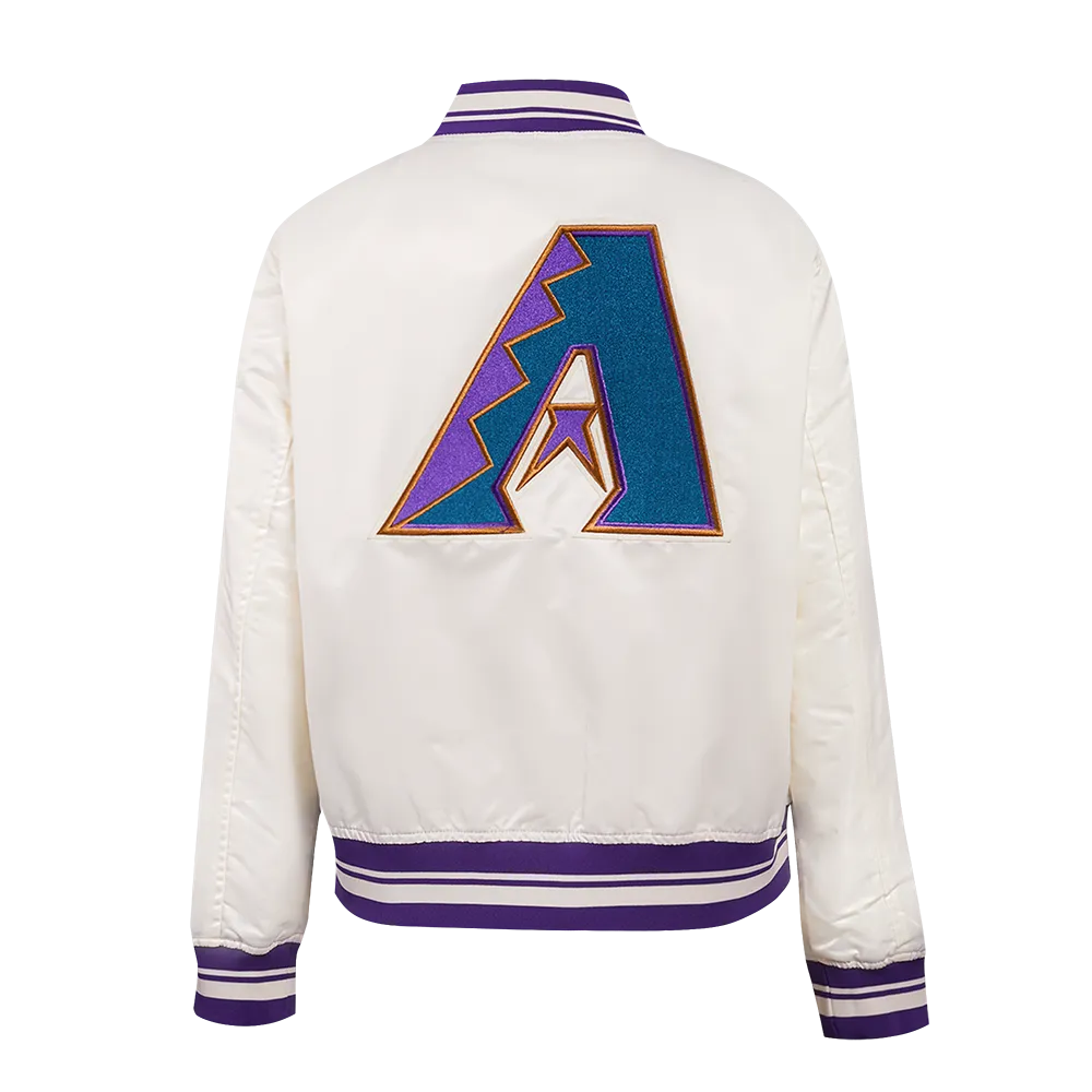 MLB ARIZONA DIAMONDBACKS RETRO CLASSIC WOMEN'S RIB SATIN JACKET (EGGSHELL/ PURPLE)