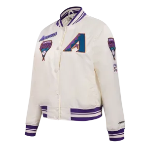 MLB ARIZONA DIAMONDBACKS RETRO CLASSIC WOMEN'S RIB SATIN JACKET (EGGSHELL/ PURPLE)