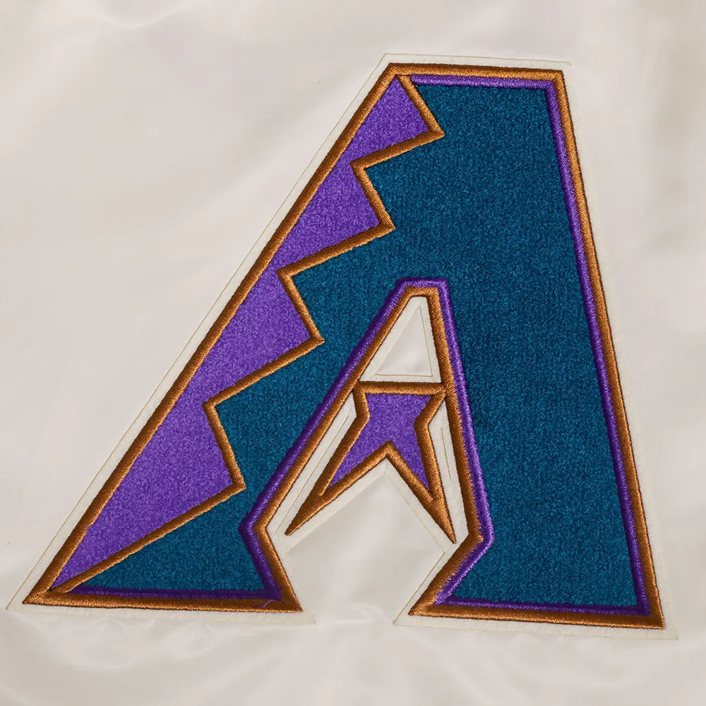 MLB ARIZONA DIAMONDBACKS RETRO CLASSIC WOMEN'S RIB SATIN JACKET (EGGSHELL/ PURPLE)