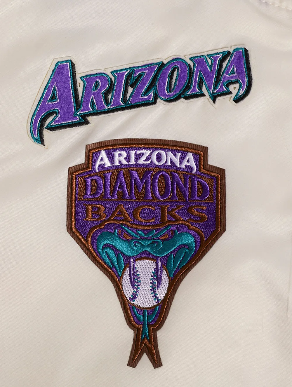 MLB ARIZONA DIAMONDBACKS RETRO CLASSIC WOMEN'S RIB SATIN JACKET (EGGSHELL/ PURPLE)