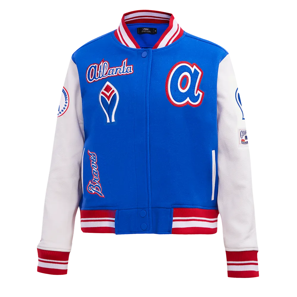 MLB ATLANTA BRAVES RETRO CLASSIC WOMEN'S RIB WOOL VARSITY JACKET (ROYAL BLUE/RED)