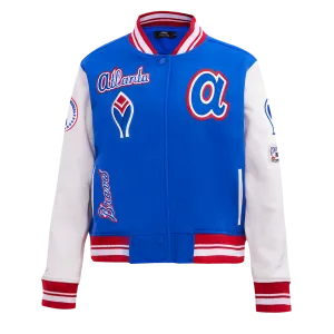 MLB ATLANTA BRAVES RETRO CLASSIC WOMEN'S RIB WOOL VARSITY JACKET (ROYAL BLUE/RED)