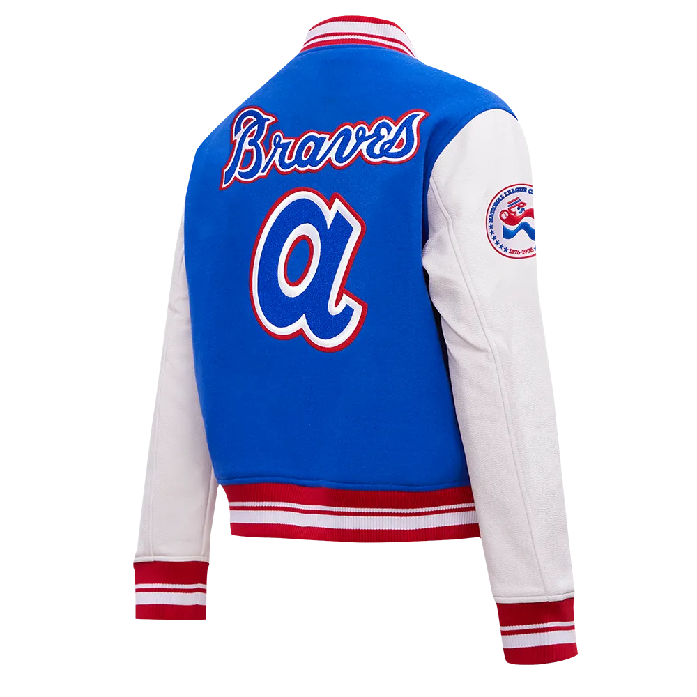 MLB ATLANTA BRAVES RETRO CLASSIC WOMEN'S RIB WOOL VARSITY JACKET (ROYAL BLUE/RED)