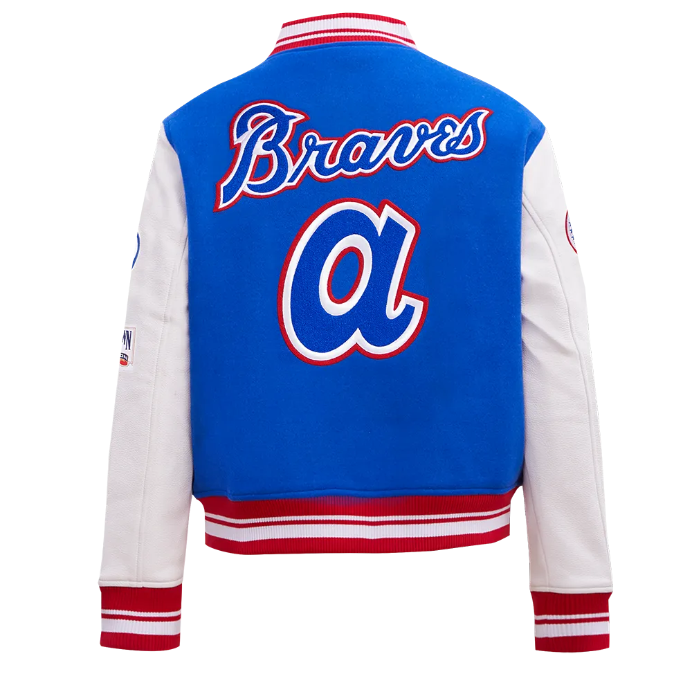 MLB ATLANTA BRAVES RETRO CLASSIC WOMEN'S RIB WOOL VARSITY JACKET (ROYAL BLUE/RED)