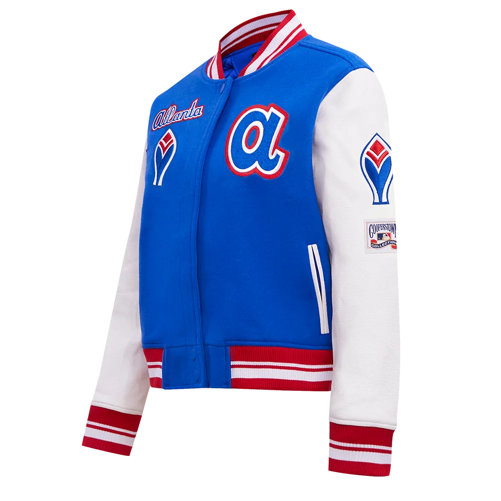 MLB ATLANTA BRAVES RETRO CLASSIC WOMEN'S RIB WOOL VARSITY JACKET (ROYAL BLUE/RED)