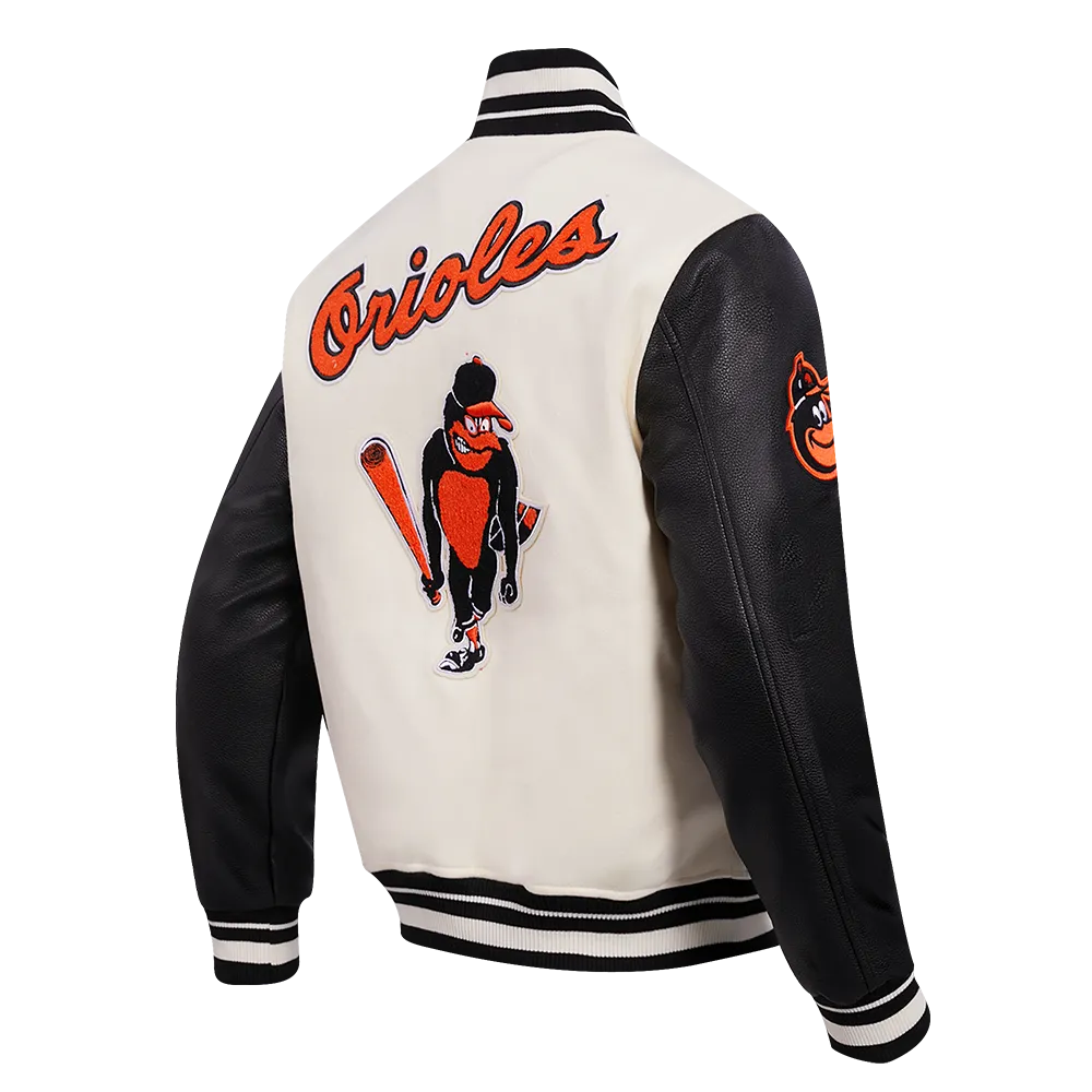 MLB BALTIMORE ORIOLES RETRO CLASSIC MEN'S RIB WOOL VARSITY JACKET (EGGSHELL/BLACK)