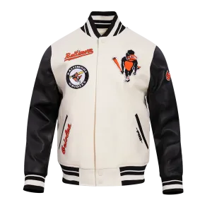 MLB BALTIMORE ORIOLES RETRO CLASSIC MEN'S RIB WOOL VARSITY JACKET (EGGSHELL/BLACK)