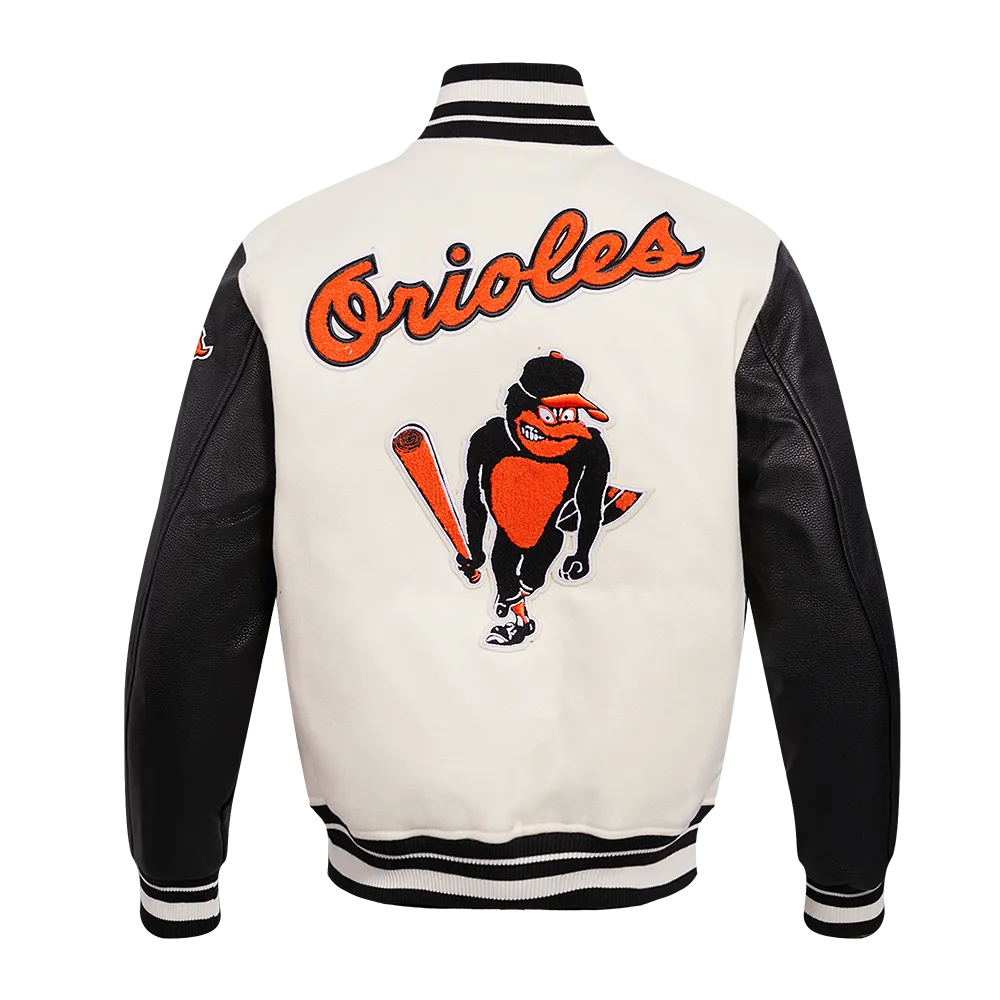 MLB BALTIMORE ORIOLES RETRO CLASSIC MEN'S RIB WOOL VARSITY JACKET (EGGSHELL/BLACK)