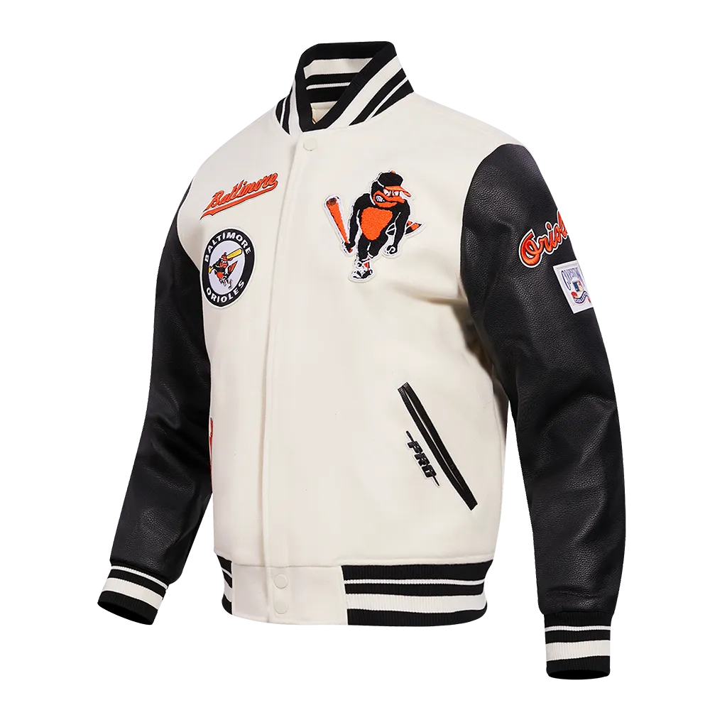 MLB BALTIMORE ORIOLES RETRO CLASSIC MEN'S RIB WOOL VARSITY JACKET (EGGSHELL/BLACK)