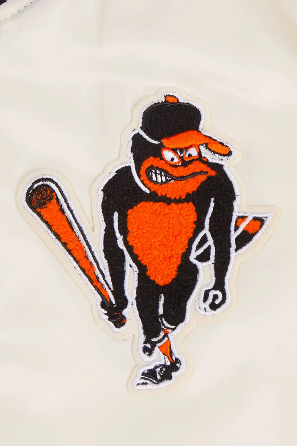 MLB BALTIMORE ORIOLES RETRO CLASSIC WOMEN'S RIB SATIN JACKET (EGGSHELL/ BLACK)