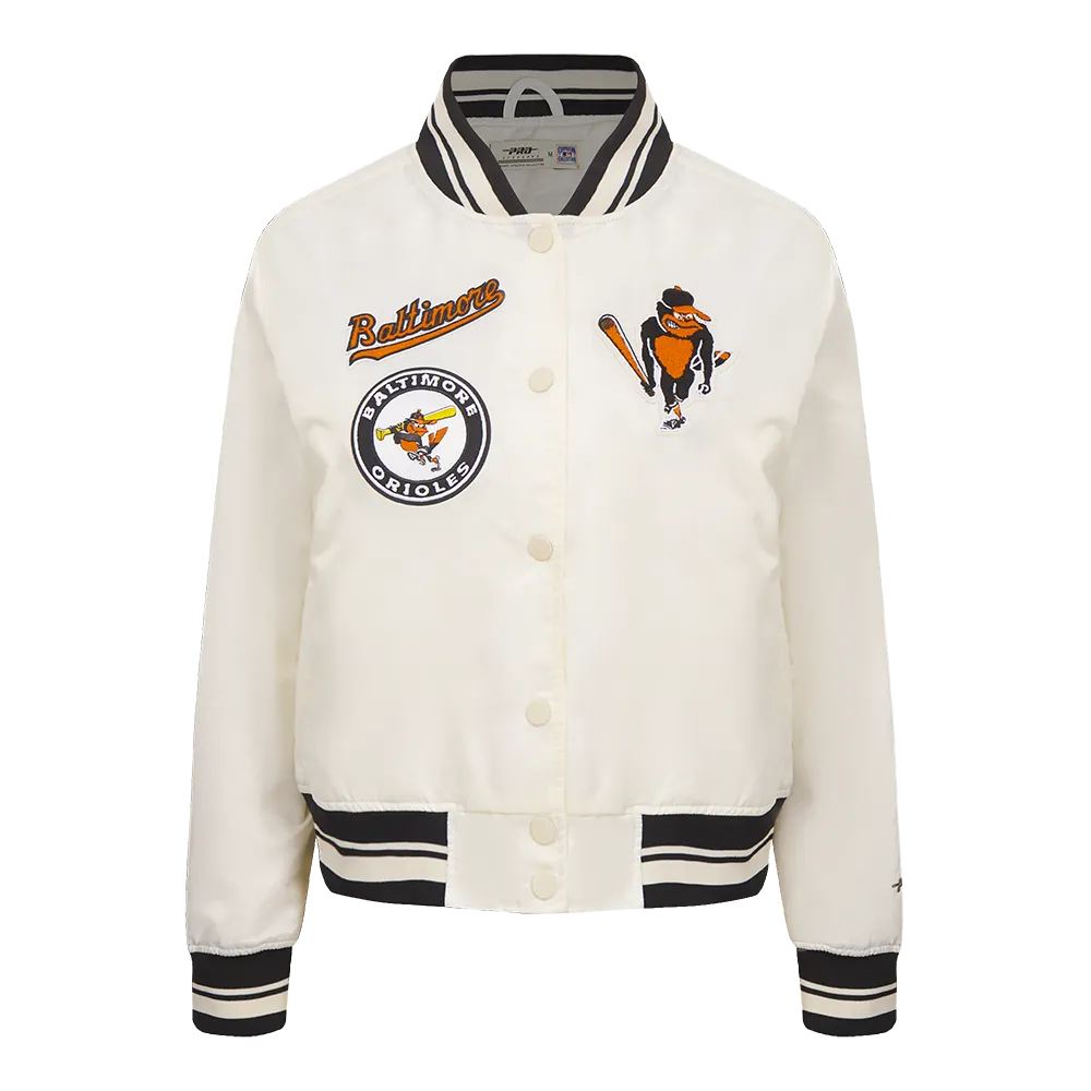 MLB BALTIMORE ORIOLES RETRO CLASSIC WOMEN'S RIB SATIN JACKET (EGGSHELL/ BLACK)