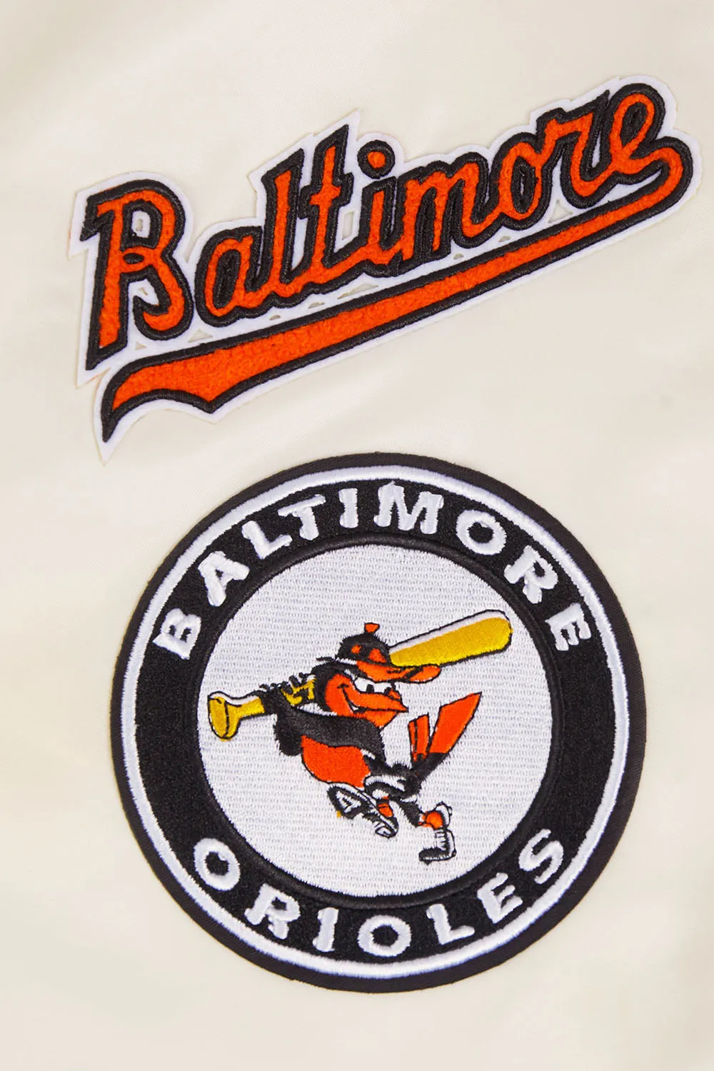 MLB BALTIMORE ORIOLES RETRO CLASSIC WOMEN'S RIB SATIN JACKET (EGGSHELL/ BLACK)