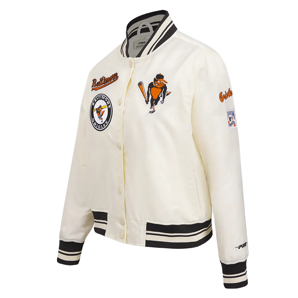 MLB BALTIMORE ORIOLES RETRO CLASSIC WOMEN'S RIB SATIN JACKET (EGGSHELL/ BLACK)