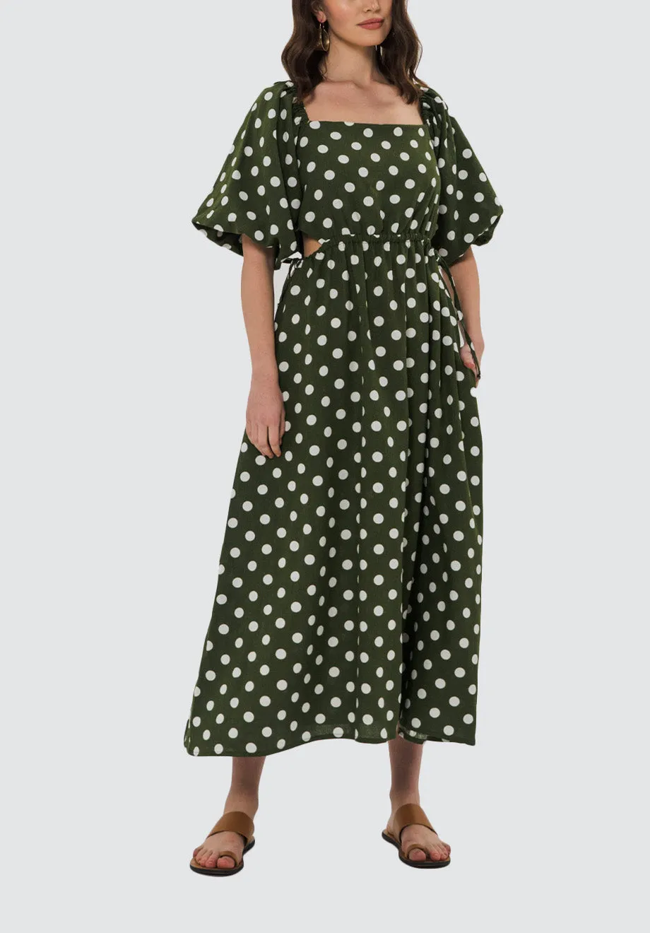 Ophelle Midi Dress | Khaki Polka Dot