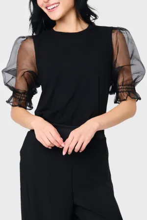 Organza Puff Sleeve Soft Ponte Top