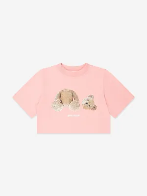 Palm Angels Girls Bear Cropped T-Shirt in Pink