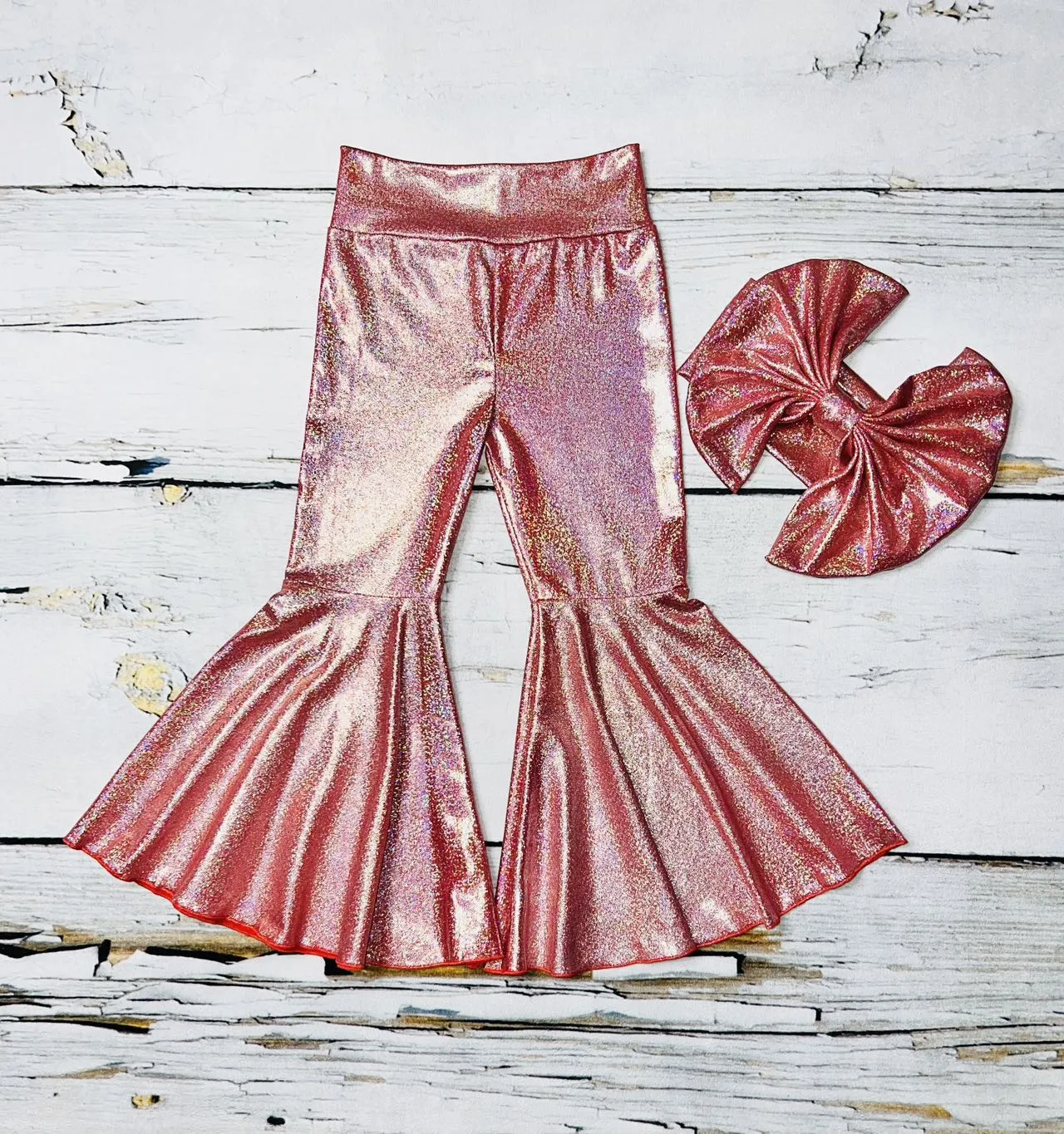 Pink metallic leather bell bottoms  DLH1119-1