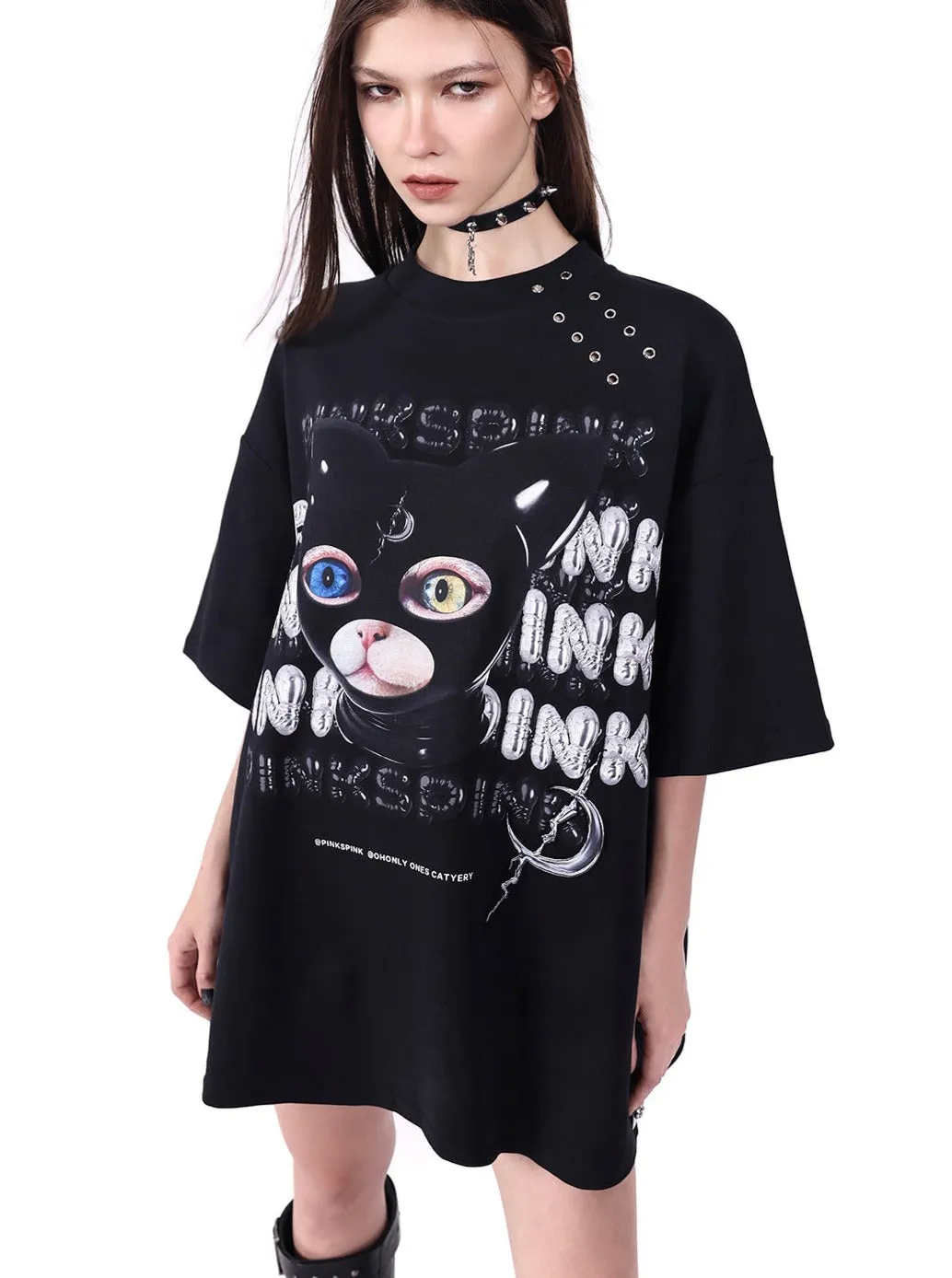 PINKSPINK Graphic Oversized T-Shirt - Black