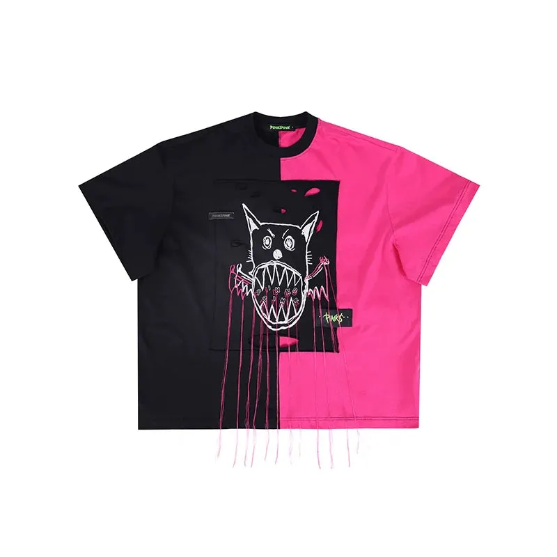 PINKSPINK Two-Tone Graphic Oversized T-Shirt - Black/Pink