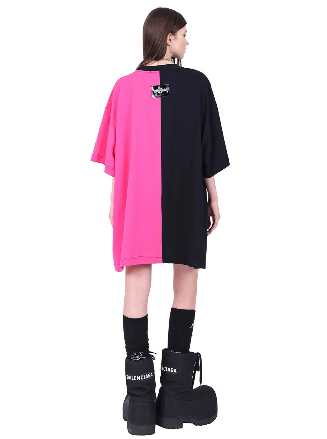 PINKSPINK Two-Tone Graphic Oversized T-Shirt - Black/Pink