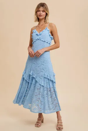 Powder Blue Vintage Lace Maxi Dress