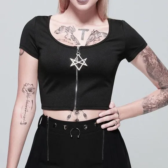 Punk Pentagram Black Crop Top