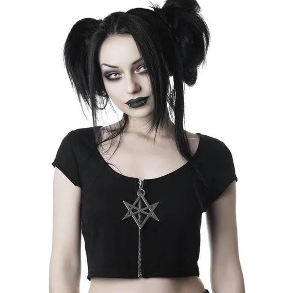 Punk Pentagram Black Crop Top