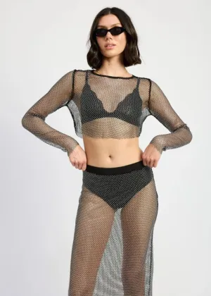 Rocker days RHINESTONES MESH CROPPED Top