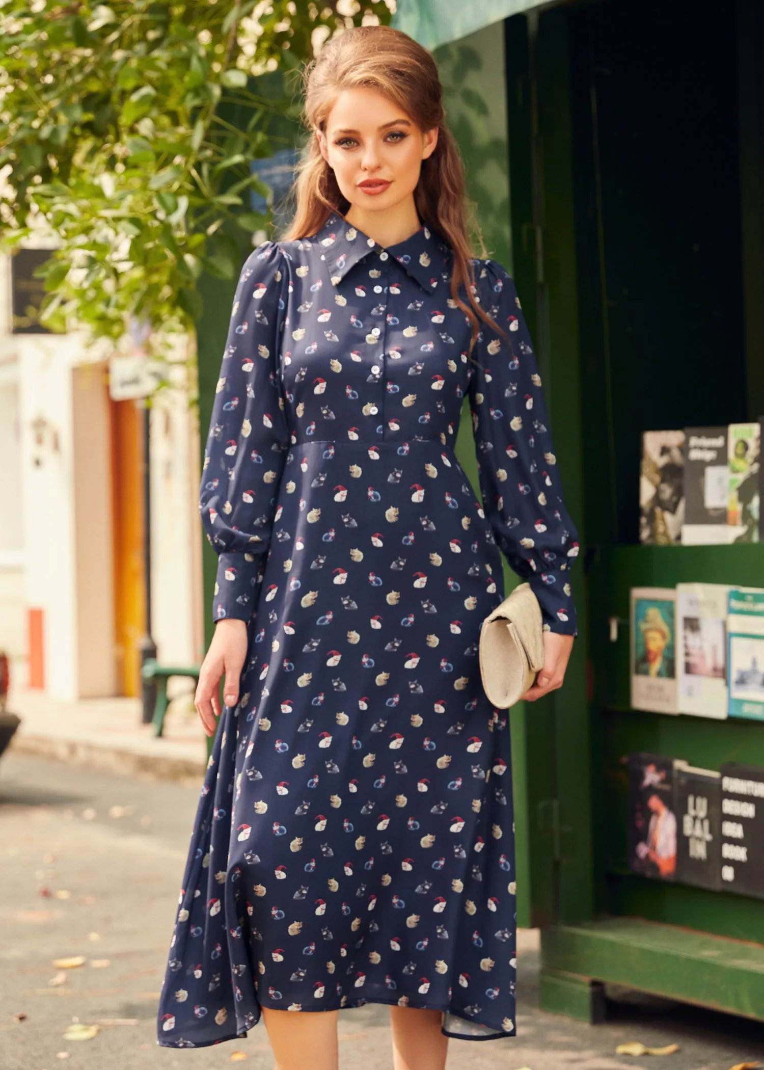 Romantic Era Button Front Midi Dress