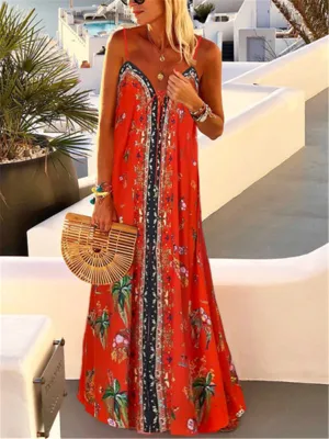 Romantic Vintage Bohemian Loose Floral Suspender Dress